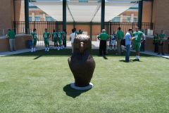 UNT New Bronze Eagle Head Statue in Mean Green Stadium