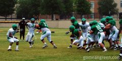 UNT OL Mason Y'Barbo #57 going after #35 Zack Orr