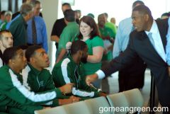Coach Benford shakes UNT players hands